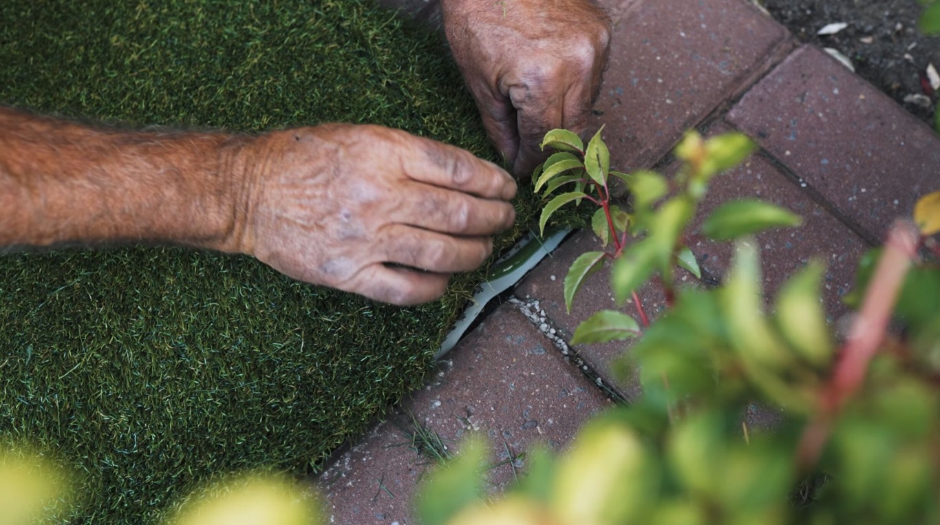 Precision turf edge cutting for paver installation